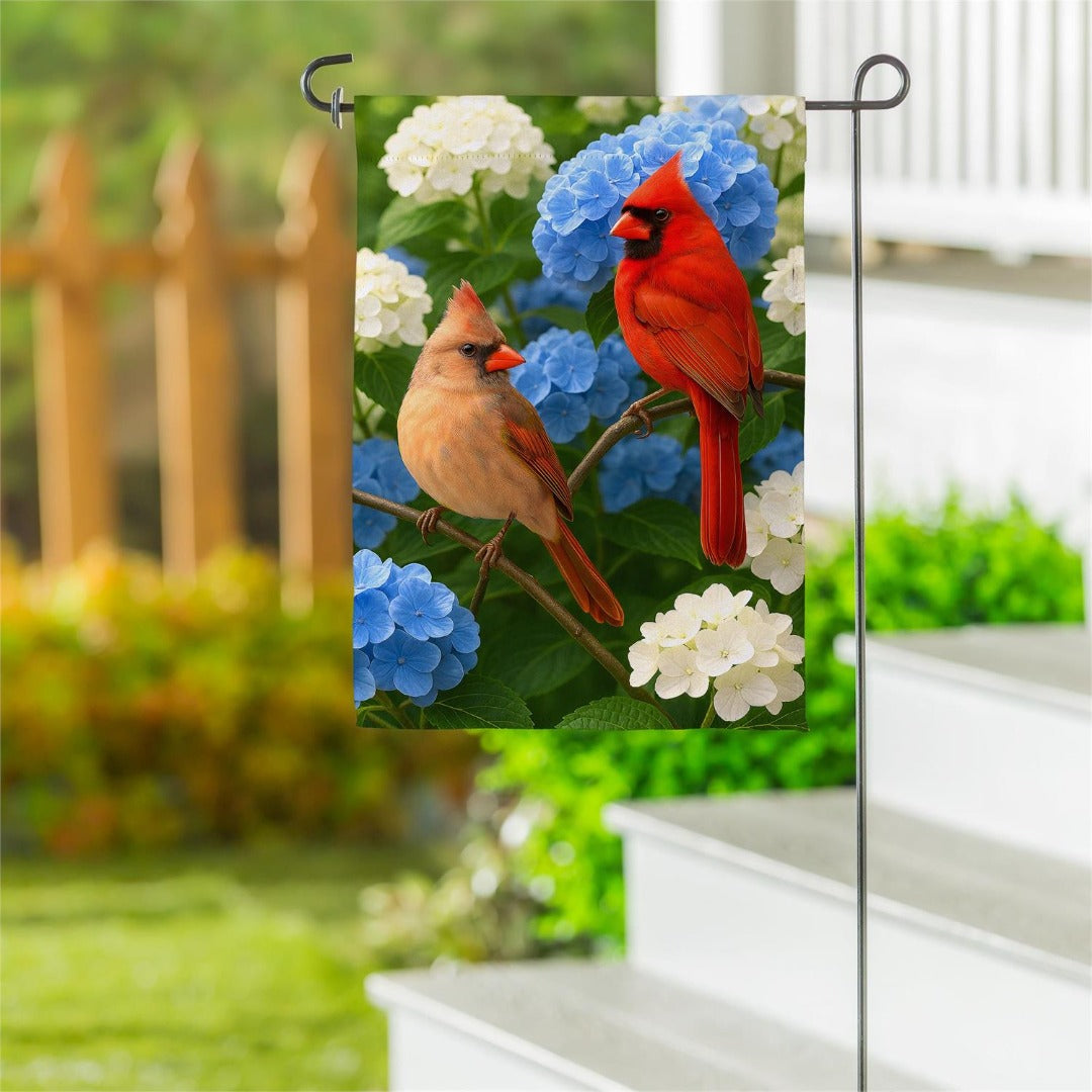 Cardinal Couple Among Hydrangeas 2-Sided Garden Flag | 12.5x18 Inches | Outdoor Decor heartlandflags