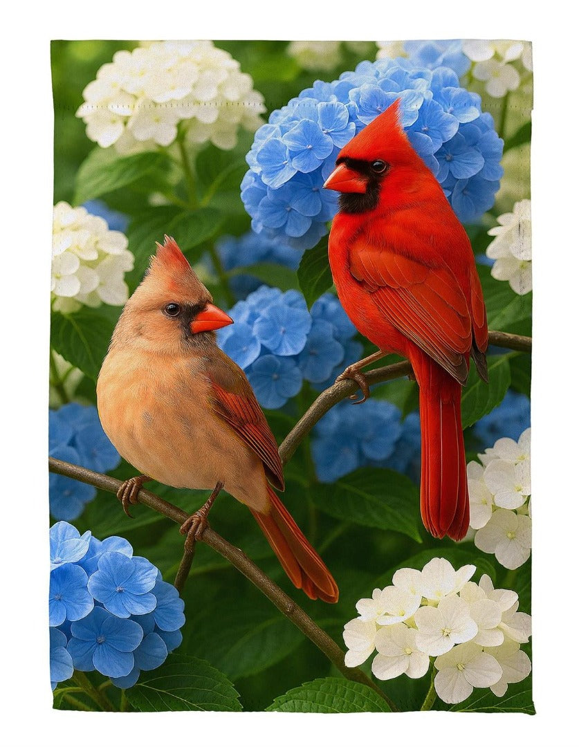 Cardinal Couple Among Hydrangeas 2-Sided Garden Flag | 12.5x18 Inches | Outdoor Decor heartlandflags