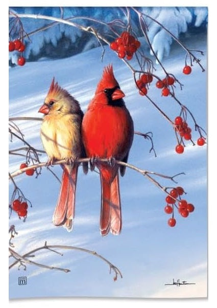 Cardinals In Snow Winter Garden Flag heartlandflags