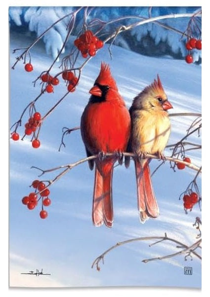 Cardinals In Snow Winter Garden Flag heartlandflags