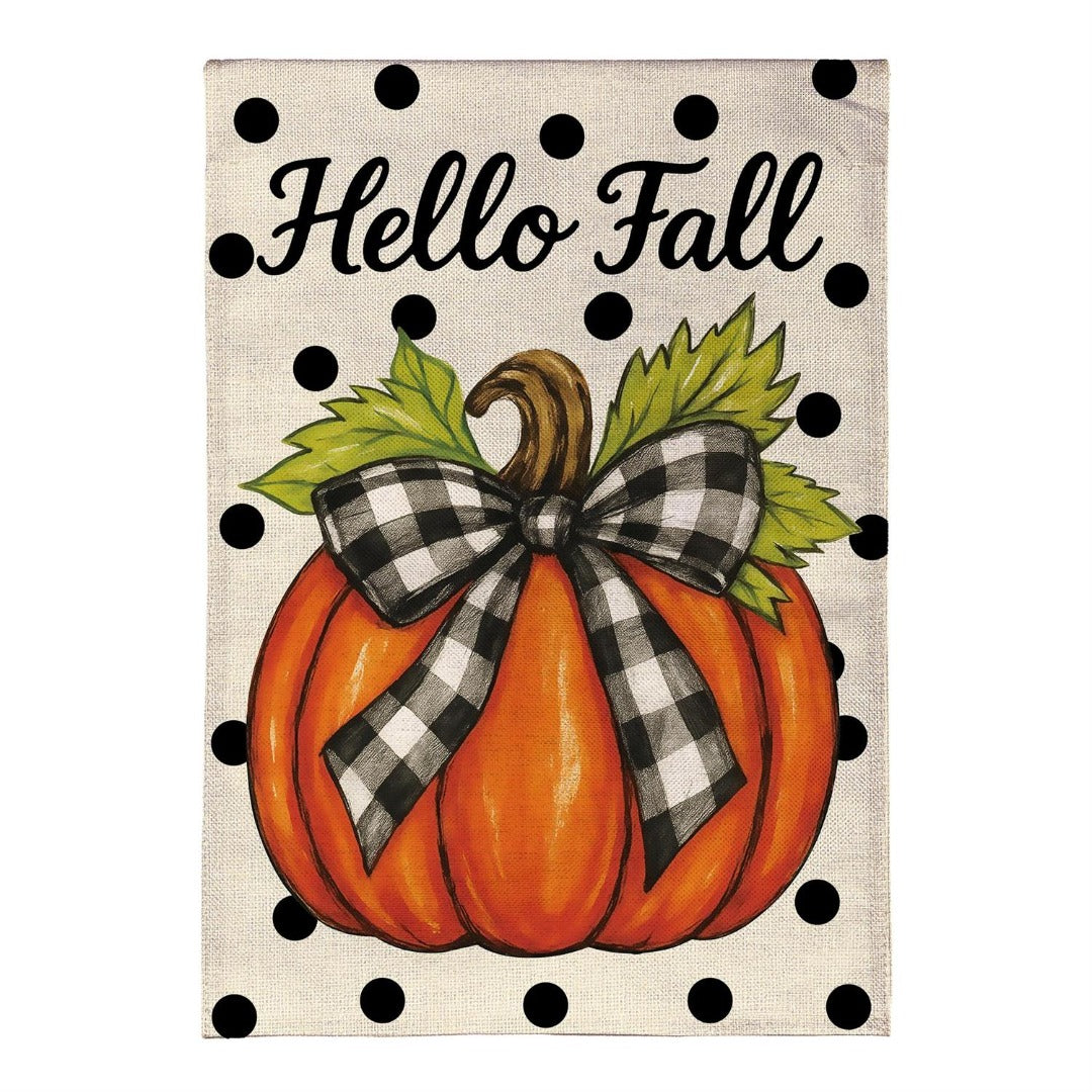 Checkered Bow Pumpkin 2-Sided Burlap Garden Flag heartlandflags