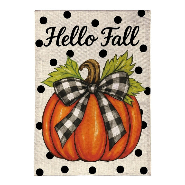 Checkered Bow Pumpkin 2-Sided Burlap Garden Flag heartlandflags
