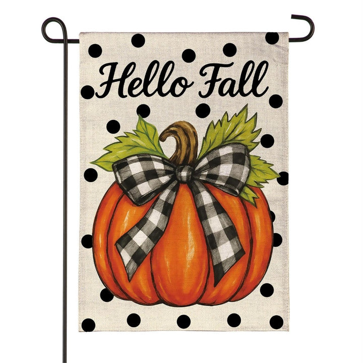 Checkered Bow Pumpkin 2-Sided Burlap Garden Flag heartlandflags