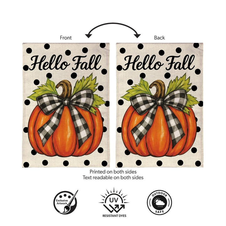 Checkered Bow Pumpkin 2-Sided Burlap Garden Flag heartlandflags