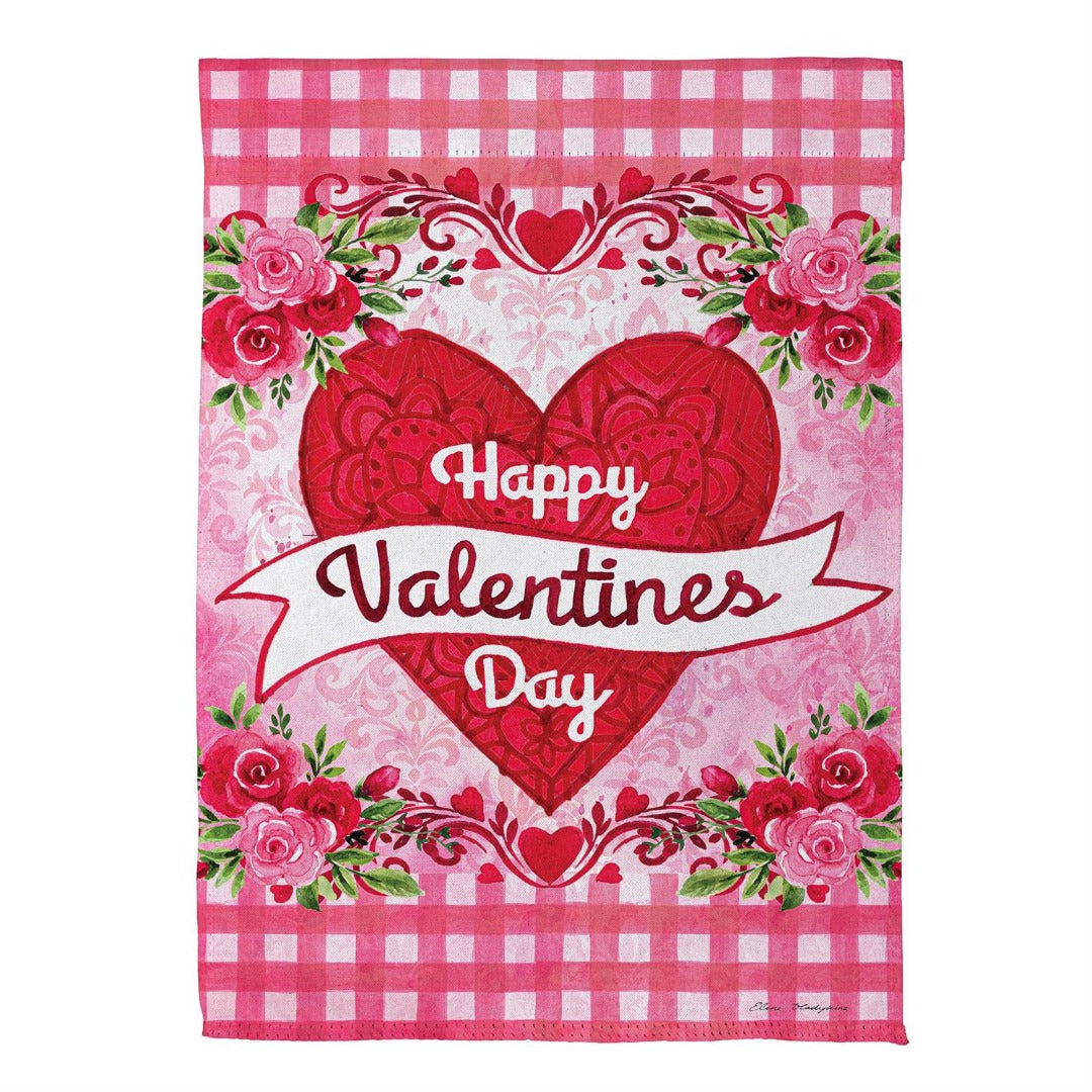 Checks & Swirls 2 Sided Valentines Garden Flag heartlandflags