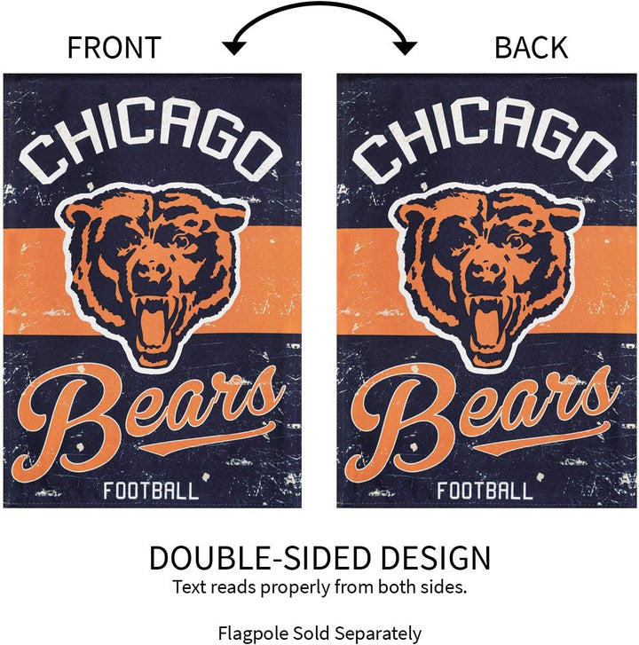 Front and back views showing Chicago Bears flag text reading correctly on both sides