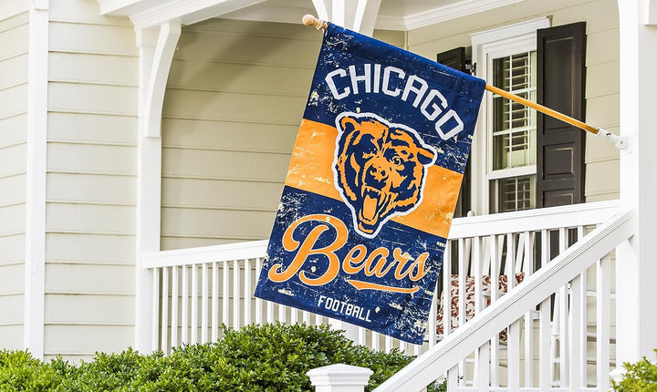 Wide porch view of Chicago Bears navy and orange house flag
