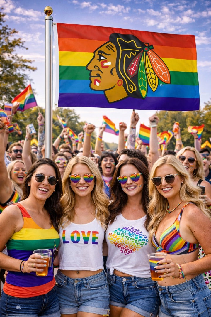 Chicago Blackhawks 3x5 Rainbow Flag heartlandflags