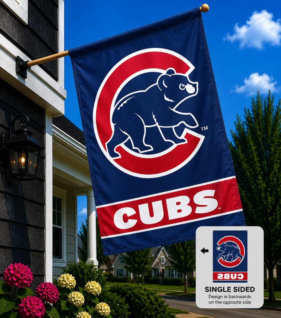 Chicago Cubs Banner Walking Cub Logo heartlandflags
