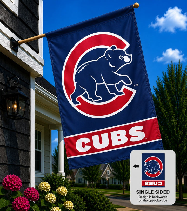 Chicago Cubs Banner Walking Cub Logo heartlandflags