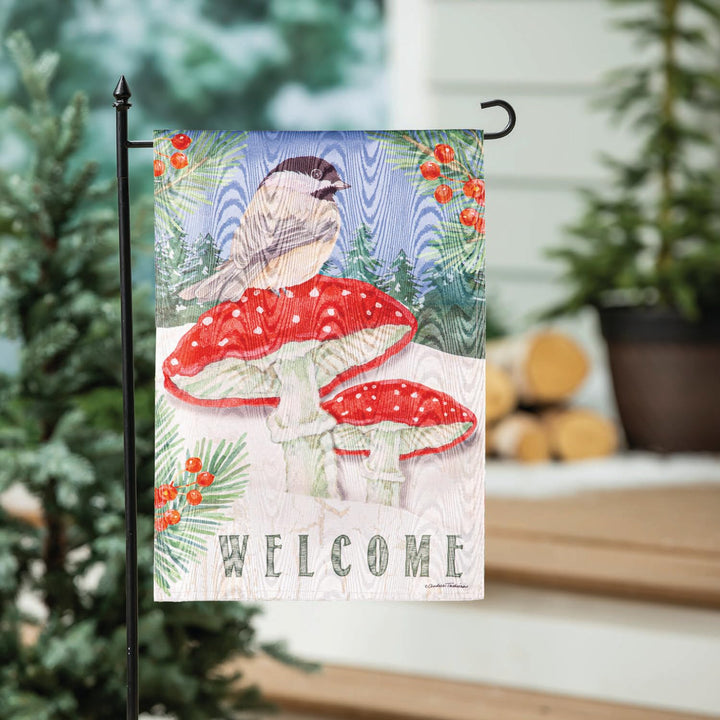 Chickadee and Winter Welcome Garden Flag 2 Sided heartlandflags