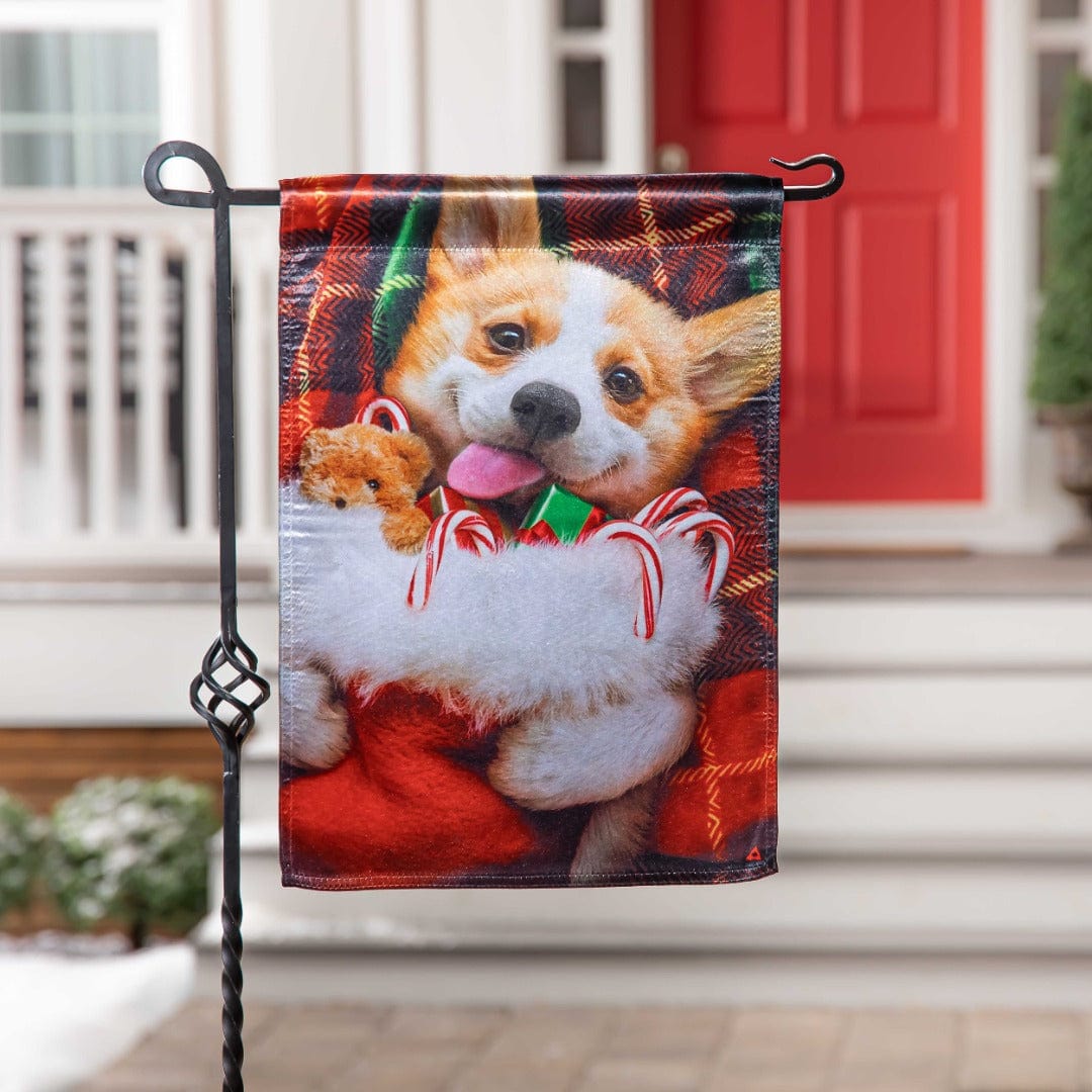 Christmas Corgi Garden Flag 2 Sided Lustre heartlandflags