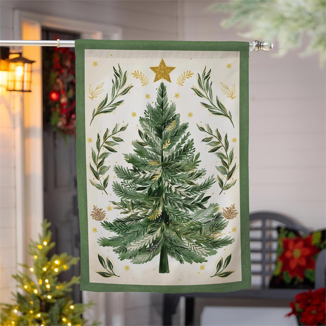 Christmas Tree With Acorn 2 Sided Banner heartlandflags