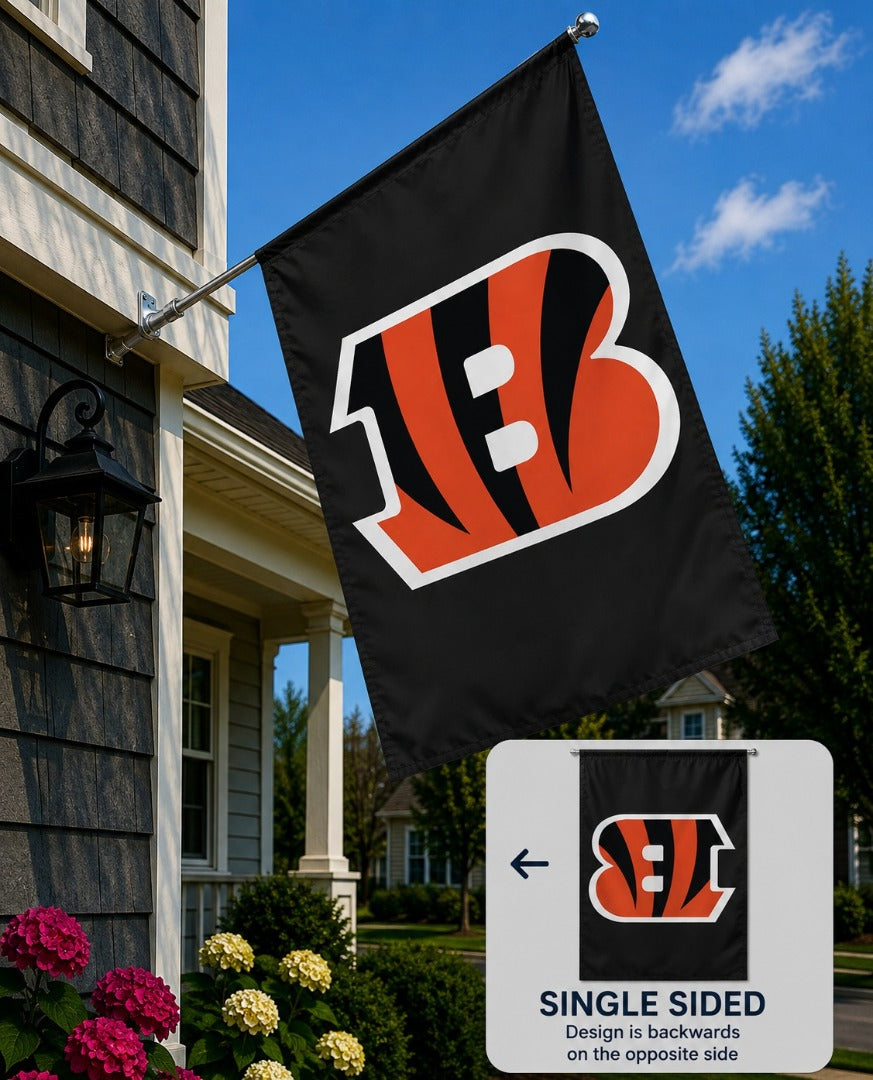 Cincinnati Bengals Banner Vertical Logo Black Flag heartlandflags