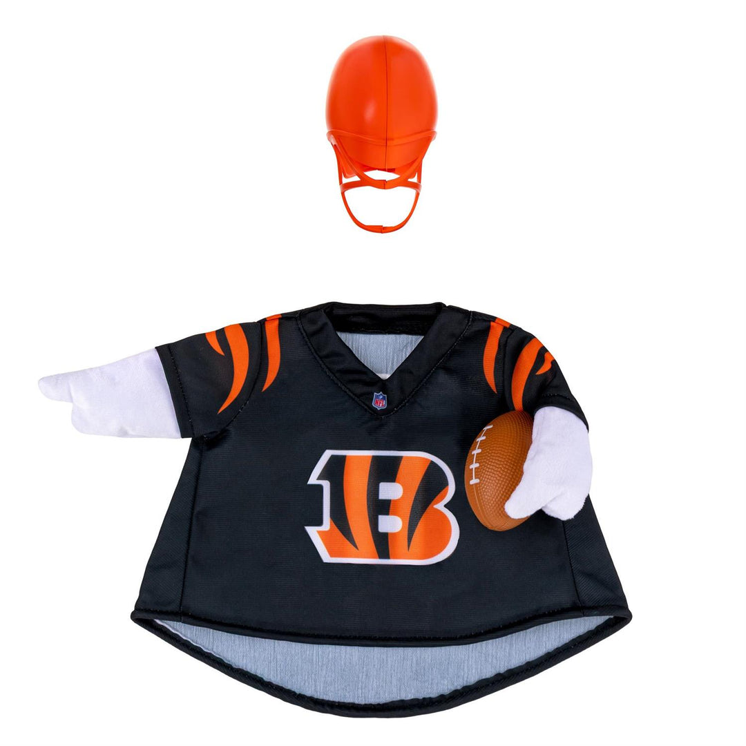 21-inch porch goose modeling Cincinnati Bengals outfit beside fall flowers, goose not included