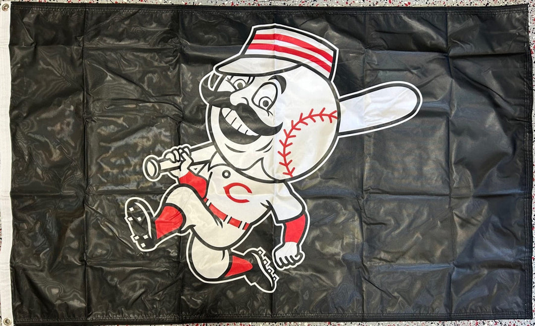 Cincinnati Reds Flag 3x5 Black 2 Sided Throwback Logo heartlandflags