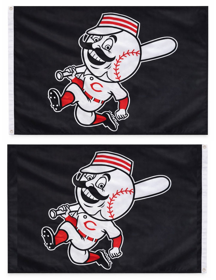Cincinnati Reds Flag 3x5 Black 2 Sided Throwback Logo heartlandflags