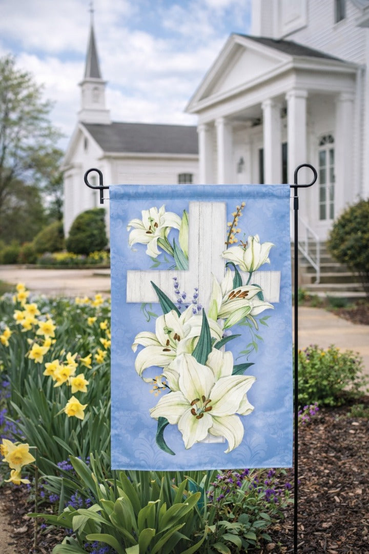 Cross of Lilies 2 Sided Garden Flag heartlandflags