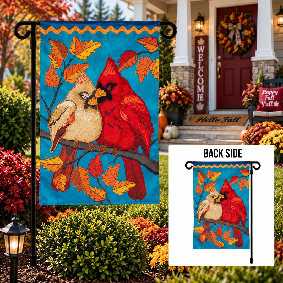 Cuddling Cardinals 2 Sided Applique Garden Flag heartlandflags