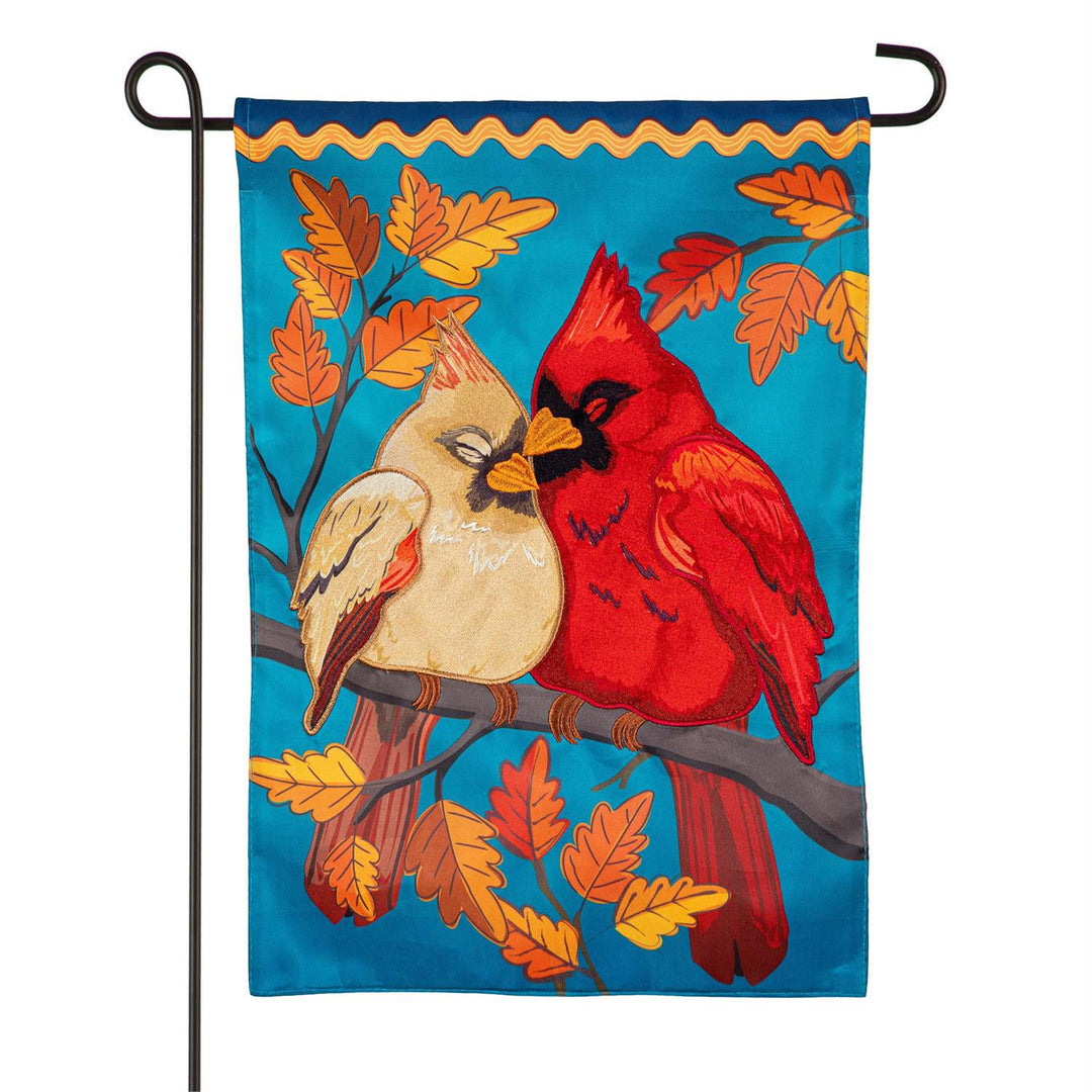 Cuddling Cardinals 2 Sided Applique Garden Flag heartlandflags