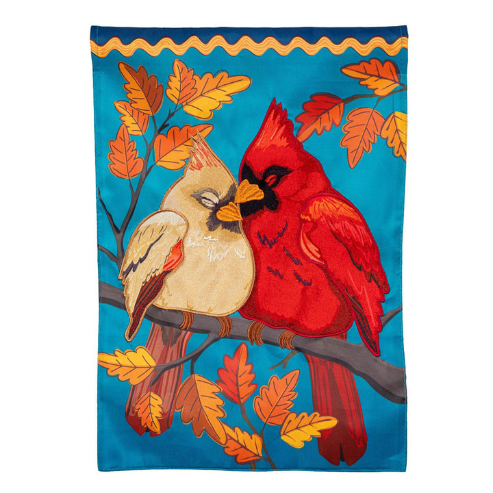 Cuddling Cardinals 2 Sided Applique Garden Flag heartlandflags