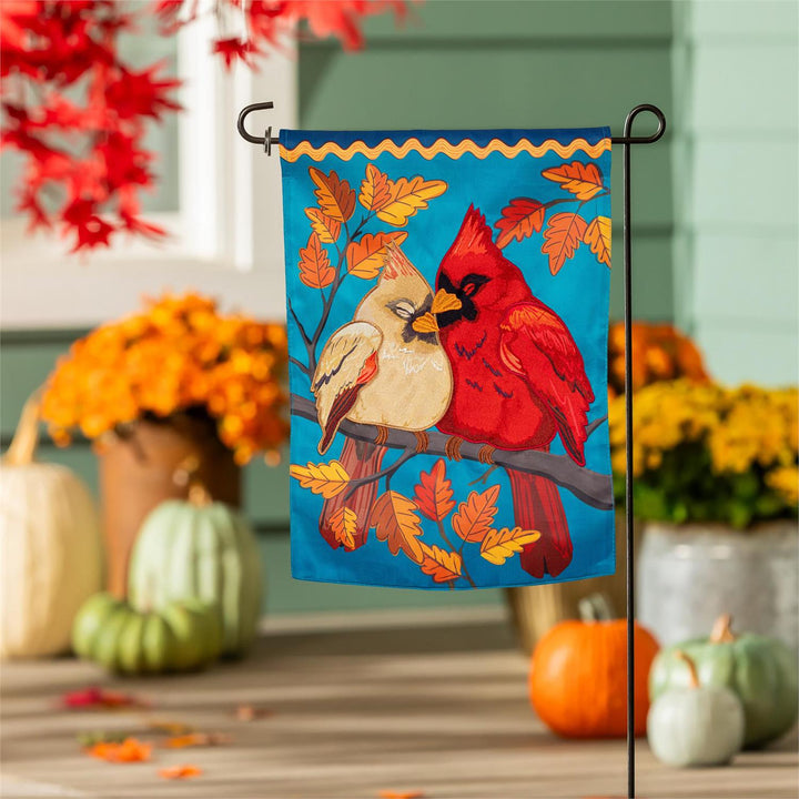 Cuddling Cardinals 2 Sided Applique Garden Flag heartlandflags