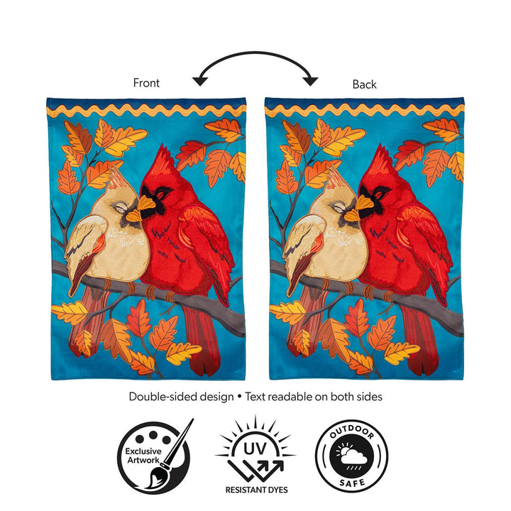 Cuddling Cardinals 2 Sided Applique Garden Flag heartlandflags