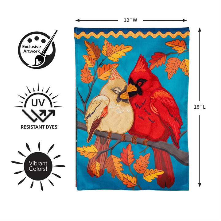 Cuddling Cardinals 2 Sided Applique Garden Flag heartlandflags