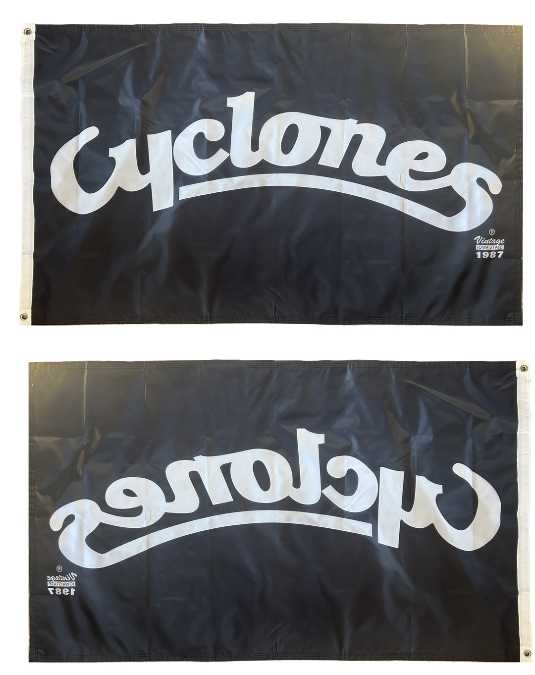 Cyclone Script Logo 3x5 Black Flag heartlandflags