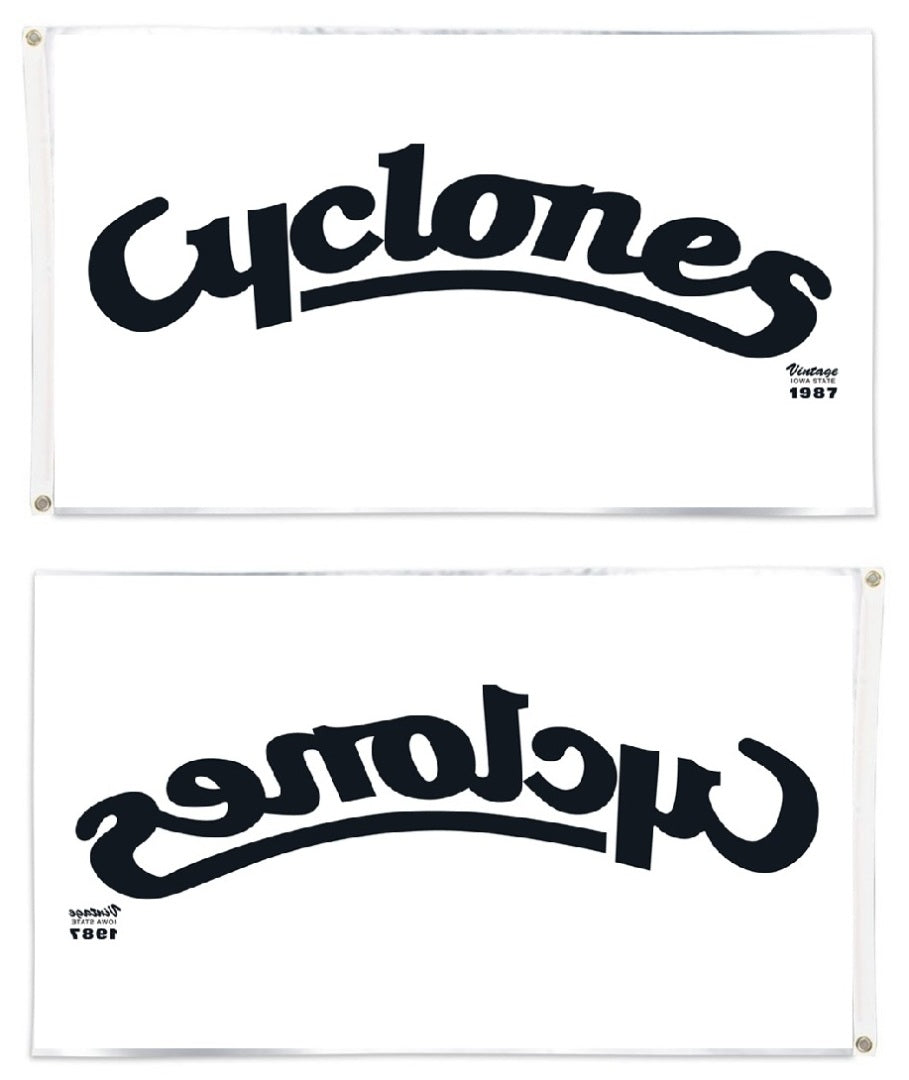 Cyclones Script Logo 3x5 White Flag heartlandflags