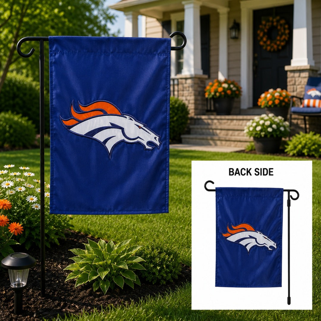 Denver Broncos 2 Sided Garden Flag Applique heartlandflags