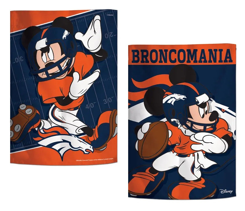 Denver Broncos Mickey Mouse 2 Sided Garden Flag heartlandflags
