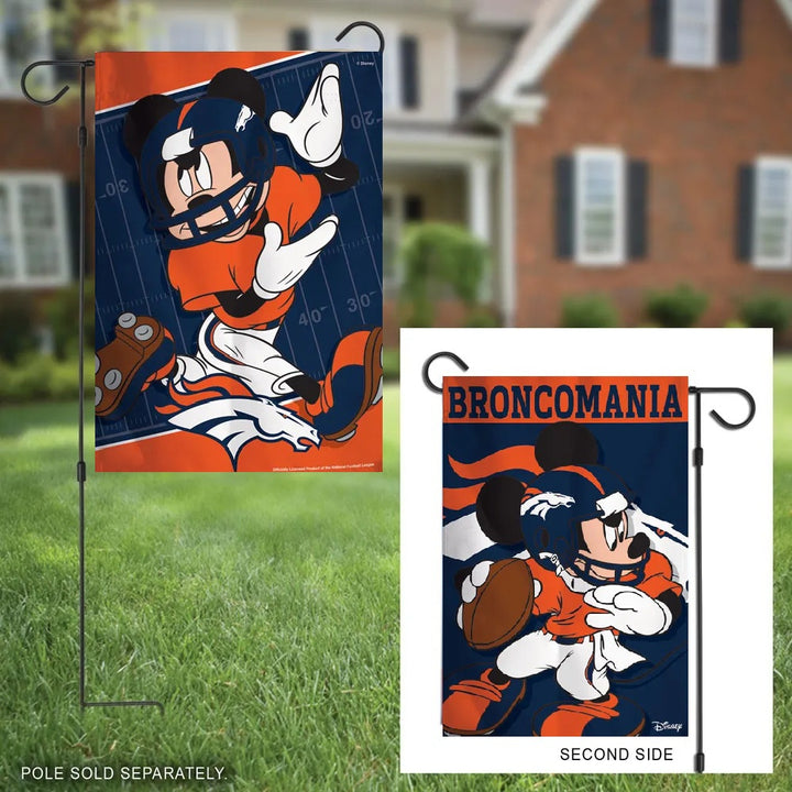 Denver Broncos Mickey Mouse 2 Sided Garden Flag heartlandflags