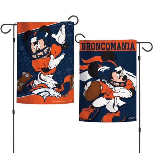 Denver Broncos Mickey Mouse 2 Sided Garden Flag heartlandflags
