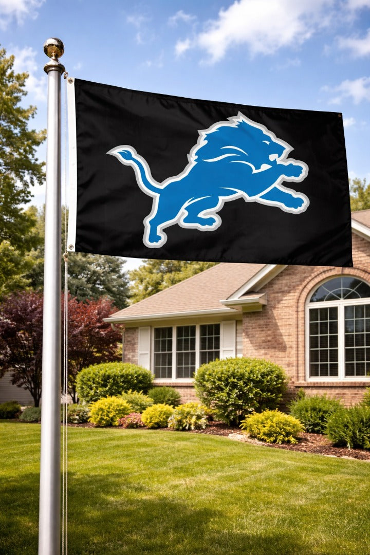 Detroit Lions Flag 3x5 Black 2 Sided heartlandflags