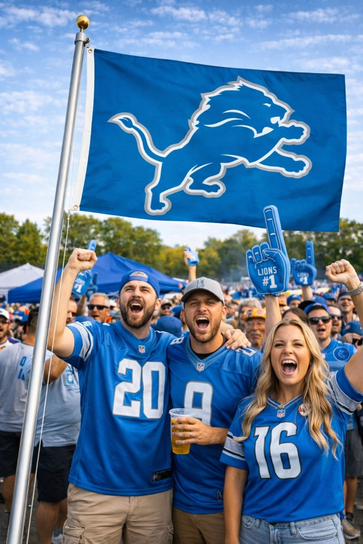 Detroit Lions Flag 3x5 Logo Blue 2 Sided heartlandflags