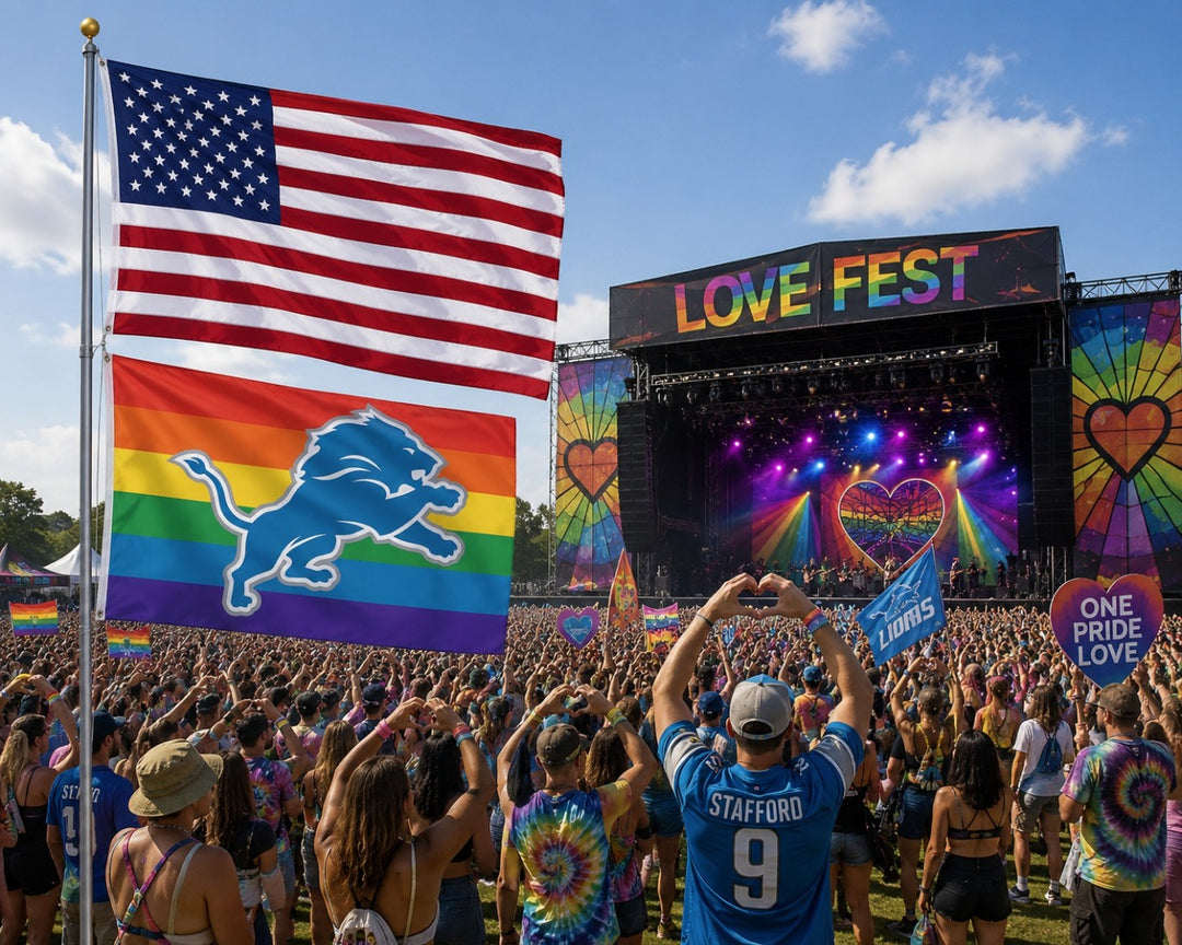 Detroit Lions Flag 3x5 Pride Rainbow heartlandflags