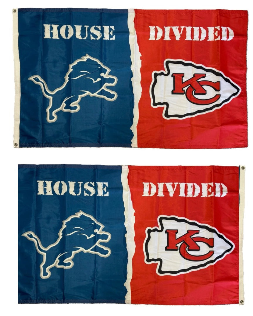 Detroit Lions - Kansas City Chiefs House Divided Flag 3x5 2 Sided heartlandflags
