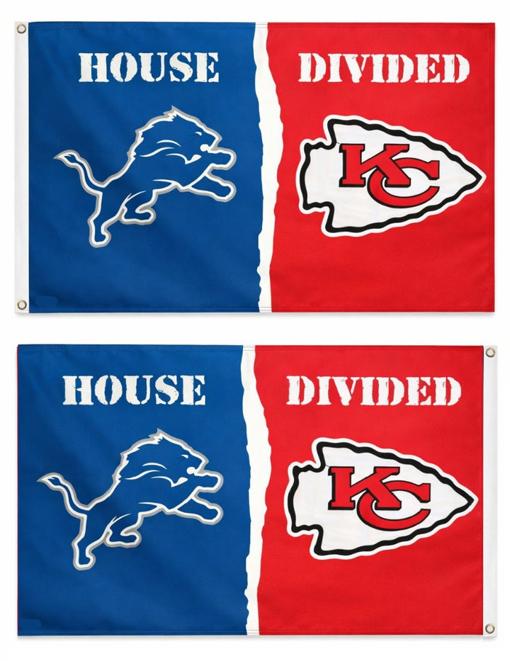 Detroit Lions - Kansas City Chiefs House Divided Flag 3x5 2 Sided heartlandflags