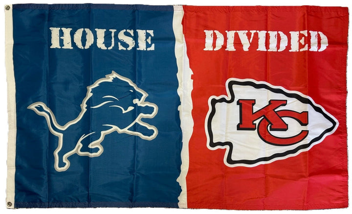 Detroit Lions - Kansas City Chiefs House Divided Flag 3x5 2 Sided heartlandflags