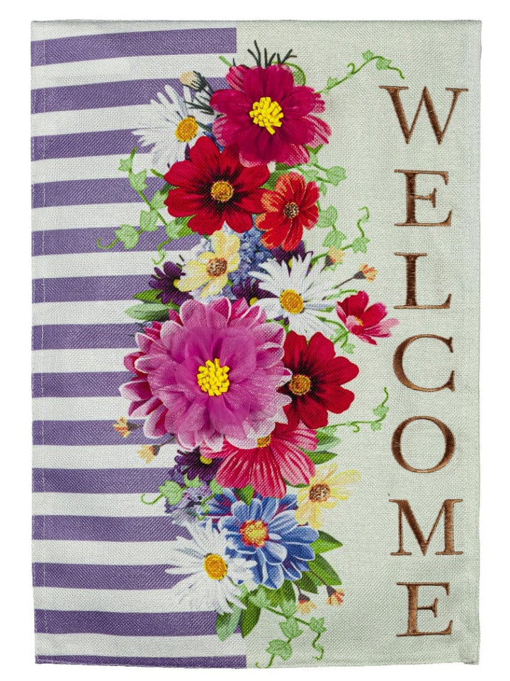 Divided Floral Spring Garden Flag 2 Sided Burlap Welcome heartlandflags