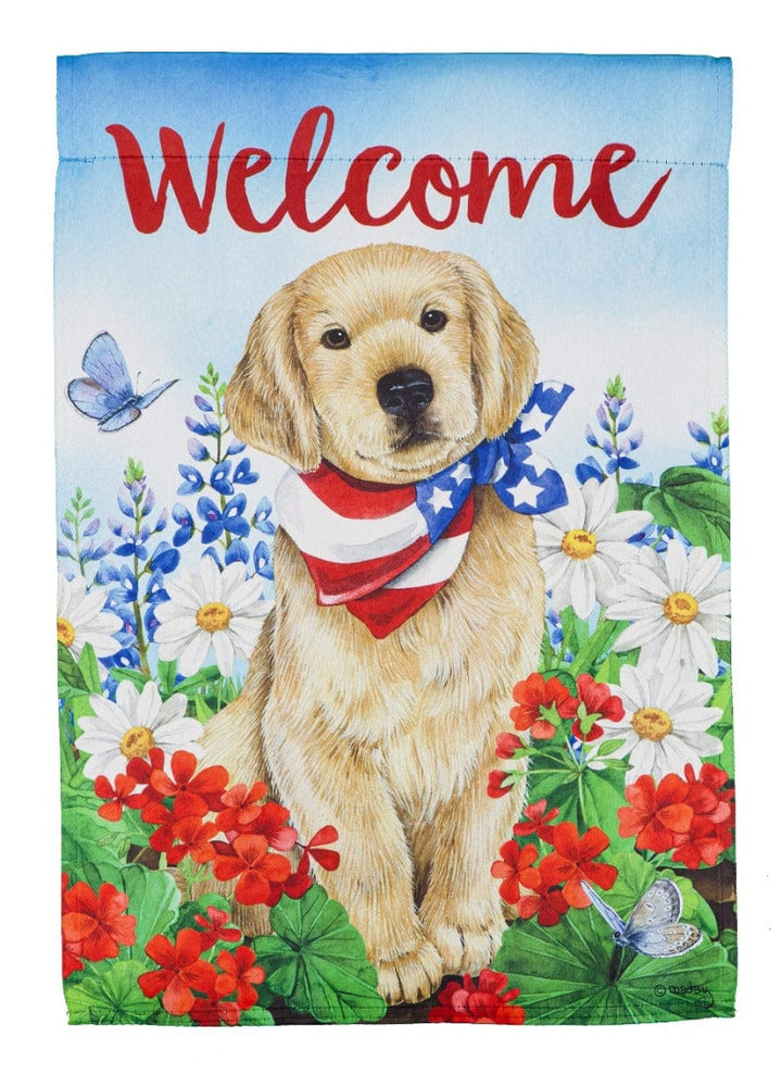 Dog with Patriotic Bandana Garden Flag 2 Sided heartlandflags