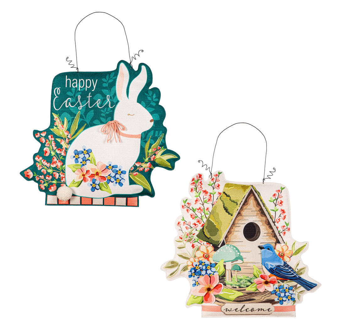 Easter Bunny and Spring Birdhouse Reversible Door Decoration heartlandflags