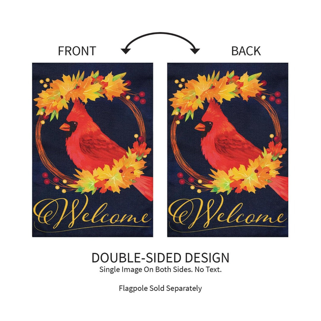 Fall Cardinal Wreath 2-Sided Burlap Garden Flag | 12.5" x 18" heartlandflags