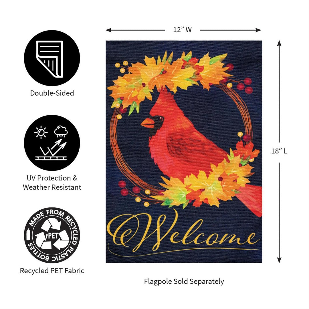 Fall Cardinal Wreath 2-Sided Burlap Garden Flag | 12.5" x 18" heartlandflags