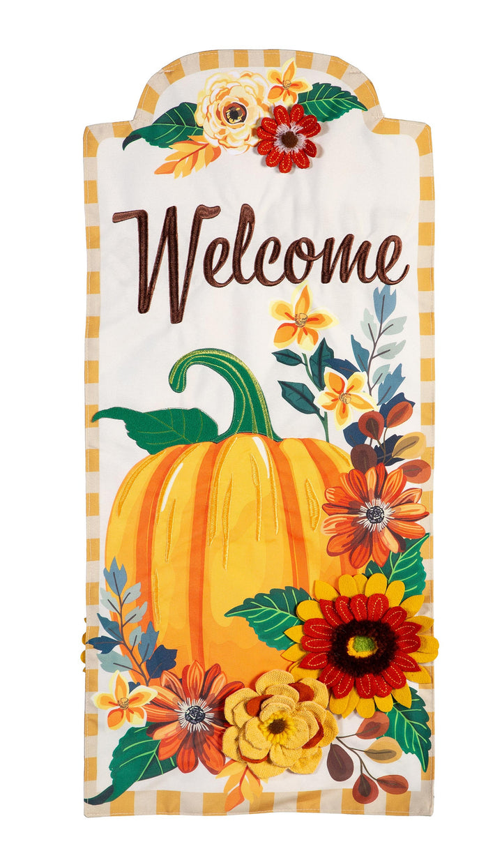 Fall Floral Pumpkin 2 Sided Long Garden Flag heartlandflags