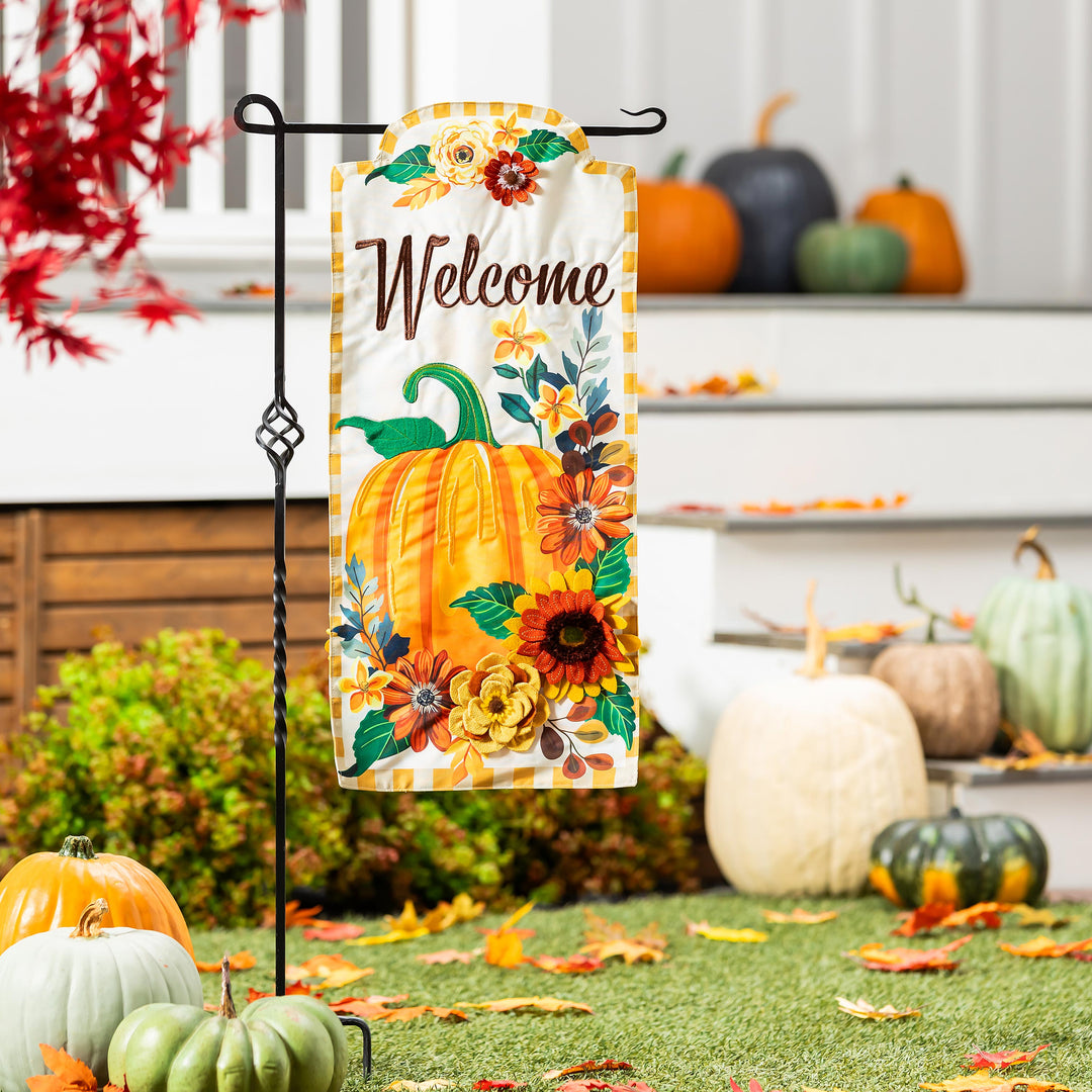 Fall Floral Pumpkin 2 Sided Long Garden Flag heartlandflags