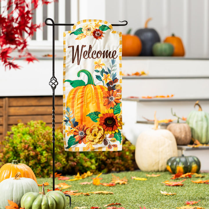 Fall Floral Pumpkin 2 Sided Long Garden Flag heartlandflags