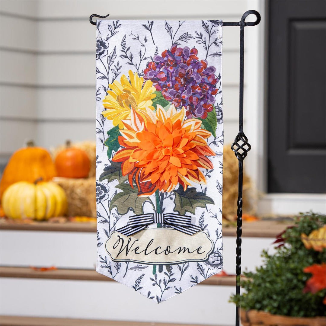 Fall Floral Toile 2 Sided Long Garden Flag heartlandflags