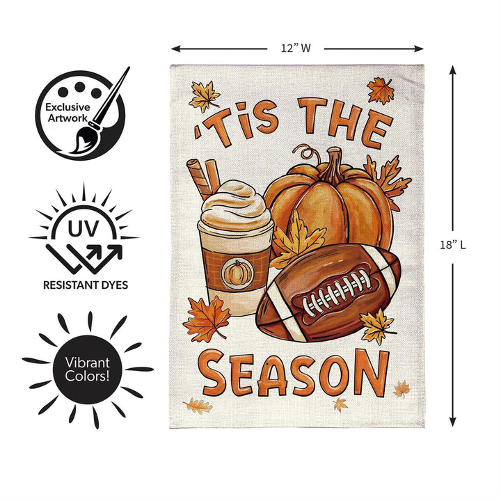 Fall Icon Season garden flag construction with polyester weave, double layers and approximately 2-inch pole sleeve